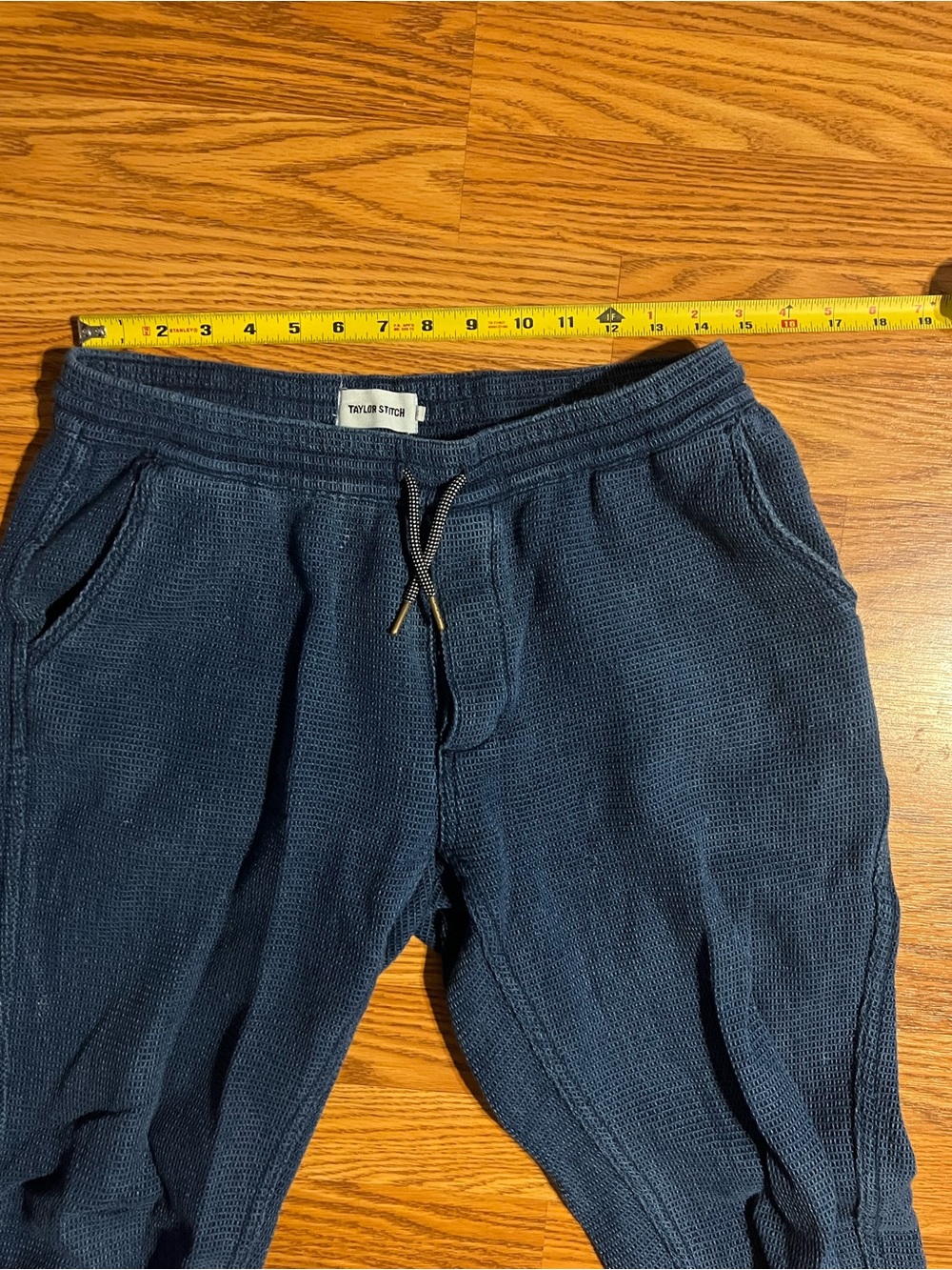 Taylor Stitch Apres Blue Waffle Knit Lounge Pants with Drawstring - Picture 3 of 6